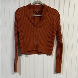 Widl Fable Women's Burnt Orange Ribbed Full Zip Cardigan Sweater